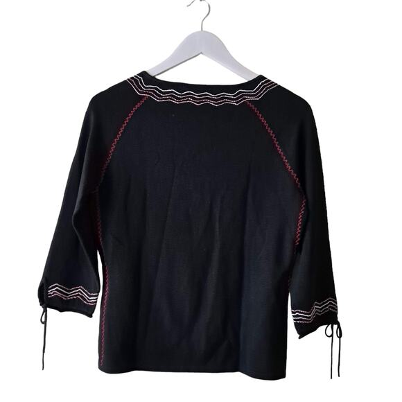 Bill Blass Womens Black Multicolored Embroidered Top w Keyhole Neckline - Size S - Picture 4 of 12